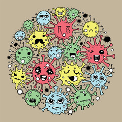 Corona Virus Doodles Kawaii Vector. - 336706832