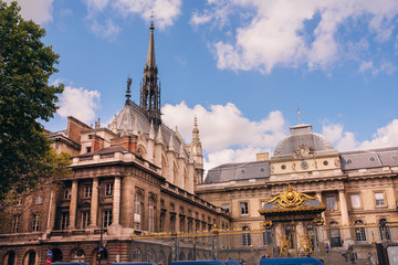 The front entrance of the Palais de Justice and Sainte-Chapelle chapel in Paris, France