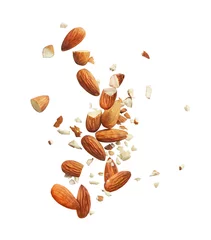 Fotobehang whole and crushed almonds on a white background © vipman4