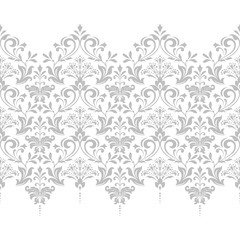 Wallpaper in the style of Baroque. Seamless vector background. White and grey floral ornament. Graphic pattern for fabric, wallpaper, packaging. Ornate Damask flower ornament.