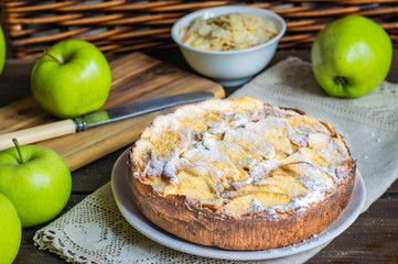 French apple pie with almond and green apples