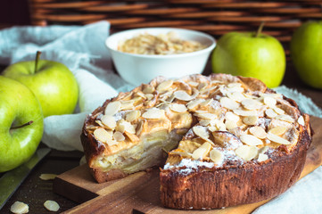 French apple pie with almond and green apples