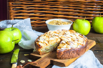 French apple pie with almond and green apples - obrazy, fototapety, plakaty