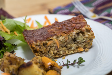 Lentil Loaf rustic veggie meal made of staple pantry items 