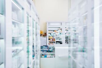 Transparent glass showcase locating in dra big drugstore