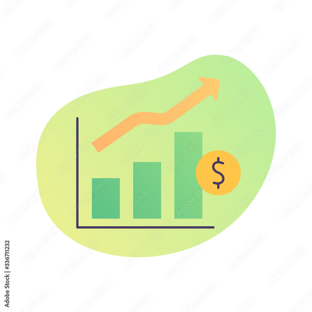 Poster graph chart increase profit icon with modern color full and fluid shape wave