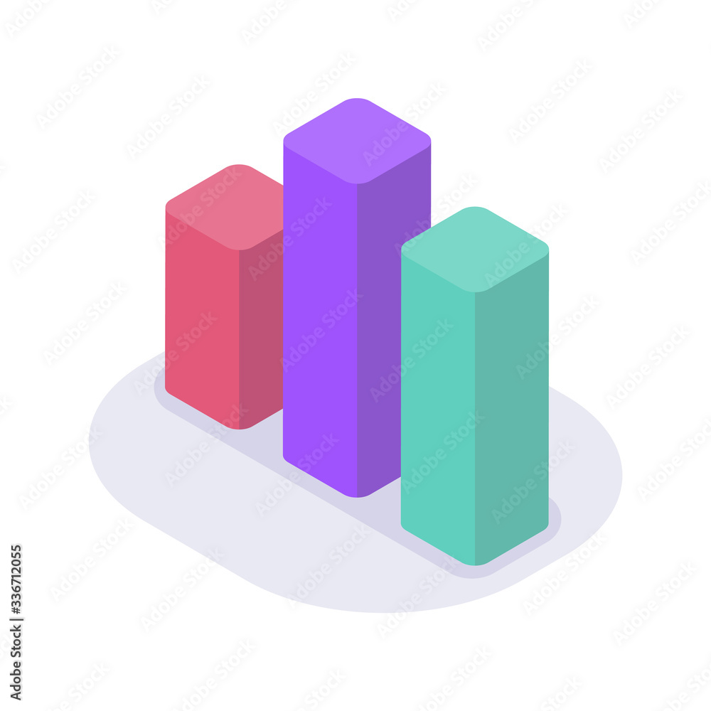 Poster diagram bar graph chart isometric icon with modern flat style color