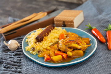 traditional moroccan dish couscous salad with Sausage
