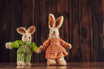 Handmade plush rabbits farmer style