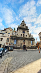 Lviv, Ukraine - December 08, 2019: Bernardine Church and Monastery Streets and architecture of the old city of Lviv
