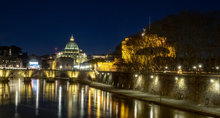 Fototapeta na wymiar The Vatican from Ponte Umberto I at Night