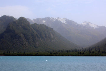 Hubbard Glacier, Alaska / USA - August 08, 2019: View from ship cruise deck near hubbard glacier, Seward, Alaska, USA