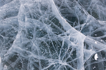Natural patterns on the ice and the snow of the Khovsgol lake in winter