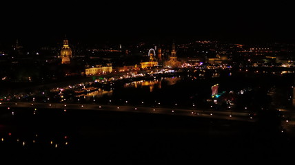 Aerial drone flight over the beautiful panorama of the old town Dresden 