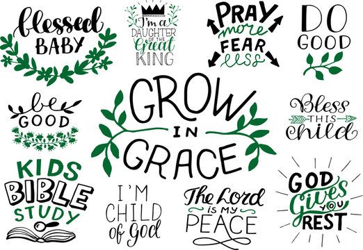 Christian Logo Set With Bible Verse And Quotes Blessed Baby, Kids Bible Study, The Lord Is My Peace, Grow In Grace