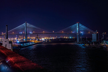 Fototapeta na wymiar night view of the bridge in Savannah GA