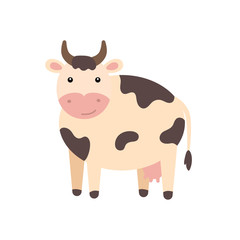 Cute cartoon domestic cow illustration. Farm animal vector icon. Print for nursery.