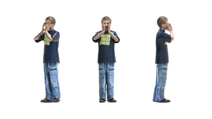 Obraz premium 3D rendering of a child boy shouting calling isolated studio