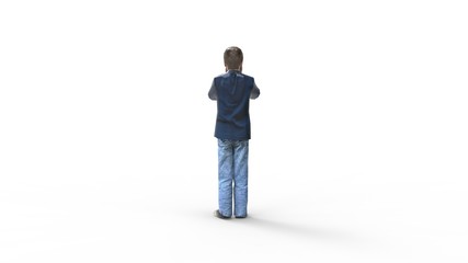 3D rendering of a child boy shouting calling isolated studio