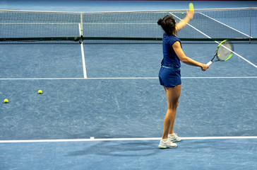 young girl during training before the St.Petersburg Ladies Trophy official match.