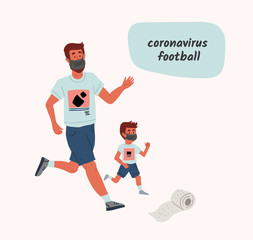 father and son playing toilet paper football