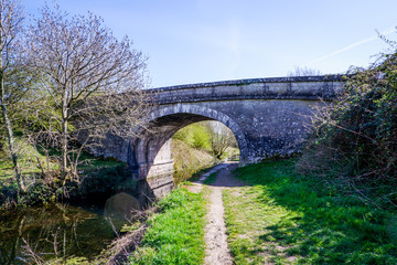 Fototapeta premium Scenic View of on the Lancster Canal Bathed in Warm Morning Sunlight Running through Cumbria England