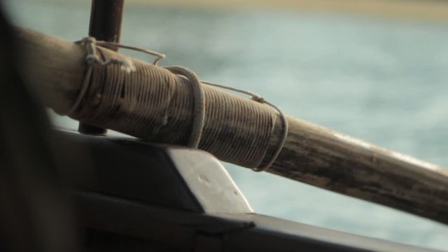 Detail of a traditional wooden row on a sailboat