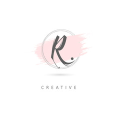 Simple Elegant Initial Letter R Logo Sign Symbol Icon with Brush Stroke Element. Design Vector Illustration Template.