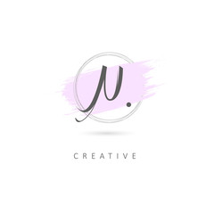 Simple Elegant Initial Letter N Logo Sign Symbol Icon with Brush Stroke Element. Design Vector Illustration Template.