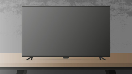 A large TV is on the table. Vector illustration.