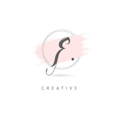 Simple Elegant Initial Letter F Logo Sign Symbol Icon with Brush Stroke Element. Design Vector Illustration Template.