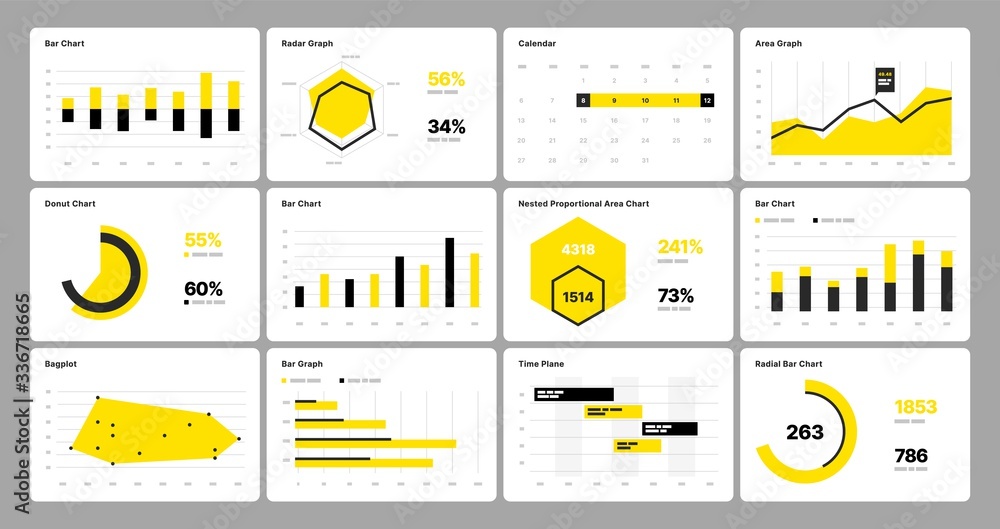 Poster infographic elements in yellow and black colors. use in presentation template, flyer, leaflet and co