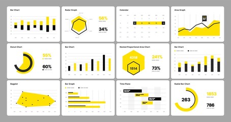 Infographic elements in yellow and black colors. Use in presentation template, flyer, leaflet and corporate report. UI and UX Kit with big data visualization.