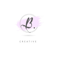 Simple Elegant Initial Letter B Logo Sign Symbol Icon with Brush Stroke Element. Design Vector Illustration Template.