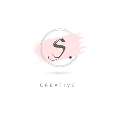 Simple Elegant Initial Letter S Logo Sign Symbol Icon with Brush Stroke Element. Design Vector Illustration Template.