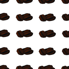 Seamless pattern. Aromatic coffee beans on a background arranged in a chaotic manner, harmoniously arranged and suggest enjoyment. Perhaps use in the interior design kitchen, coffee shop, store.