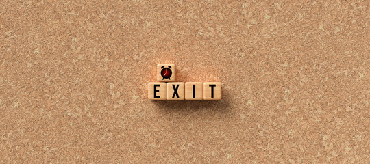 wooden cubes with the word EXIT on cork background