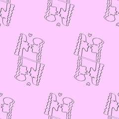 Seamless pattern with kissing people. Line art, doodle, outline abstract kiss as symbol of love. We are connected. Simple vector background, texture