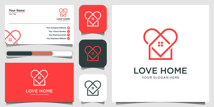 Simple icon of house and heart shape with overlapping lines . House line art shape. logo design, icon and business card