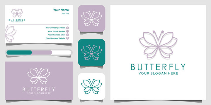 minimalist butterfly line art monogram shape logo. Beauty, luxury spa style. logo design, icon and business card.