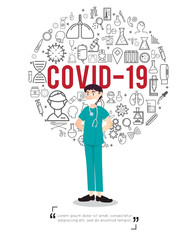 Doctor and virus icons in covic 19 concept