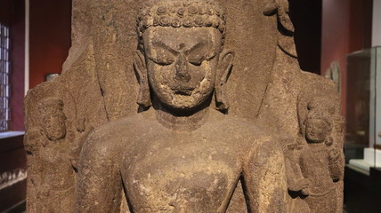 Fototapeta na wymiar Mumbai, Maharastra/India- April 03 2020: Idol of lord Buddha made up of hard granite stone. 