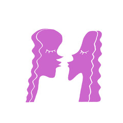 Abstract kiss. We are connected. Simple funny color illustration. Line art, doodle, vector