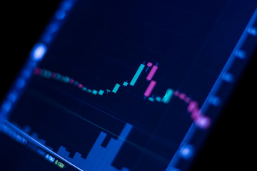 Stock market graph on screen in blue. Financial and investment concept.
