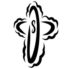 decorated christian cross with infinity symbol, black pattern