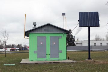 autonomous small solar power station with a transformer distribution substation in the city center.