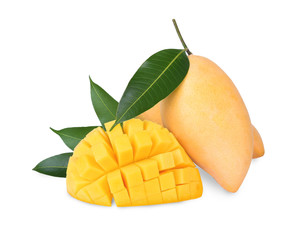 Mango yellow and leaf isolated on white background