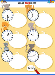 telling time educational task with cute cats