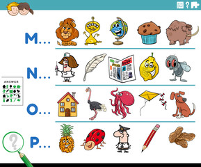 first letter of a word educational task for kids