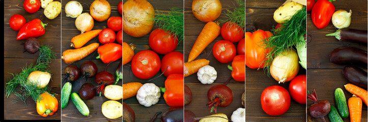 collage of vegetables on a rustic table